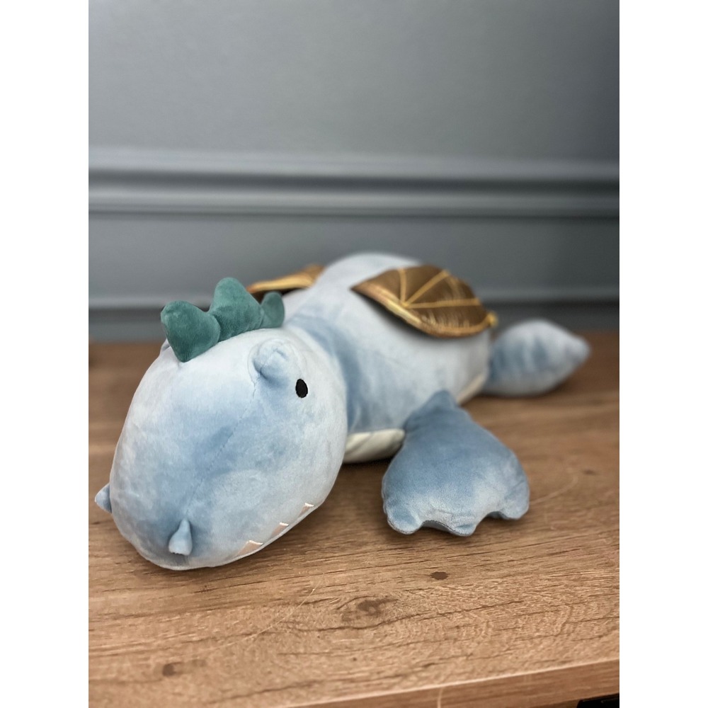 Pillowfort Bergen Blue Dragon Weighted Plush Throw Pillow Gold Wings 24in‎
